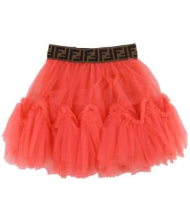 Fendi Tulle Skirt Coral with Logo Size 8